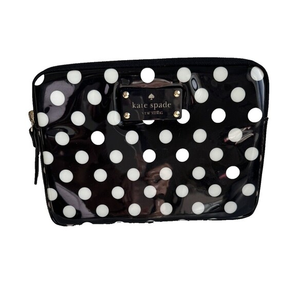 Kate Spade New York Tablet Case Travel Bag Black And White Polka Dot - Picture 1 of 6